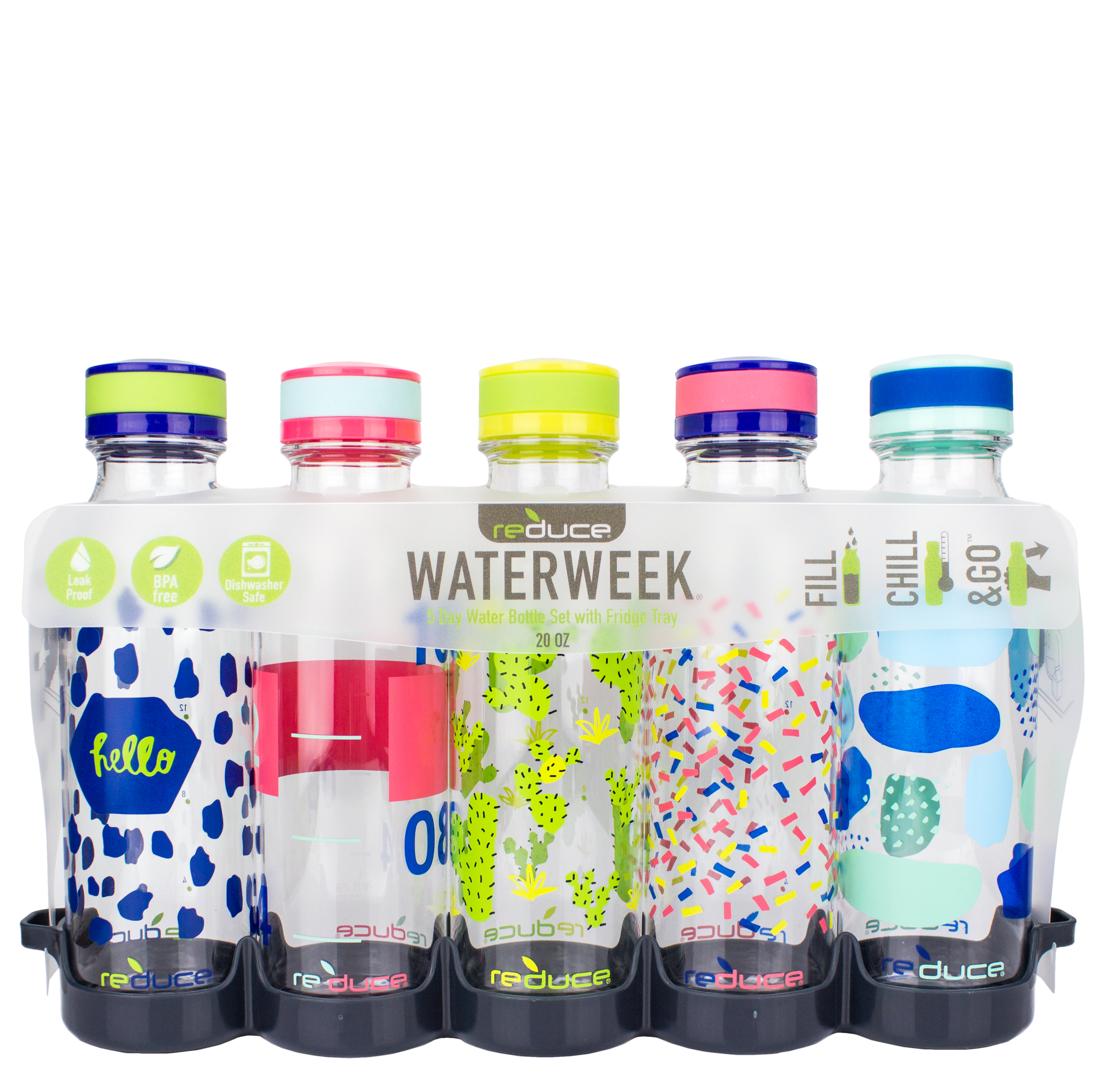  Reduce WaterWeek Refillable Water Bottles, 14 oz - Includes 5  WaterWeek Leak Proof Tritan Reusable Water Bottles - Includes Fridge Tray  For Your Reduce Water Bottles - Berry Fun : Sports & Outdoors